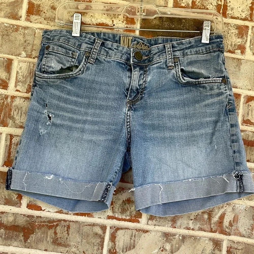 Kut From the Kloth Blue Light Wash Distressed Cuffed Shorts